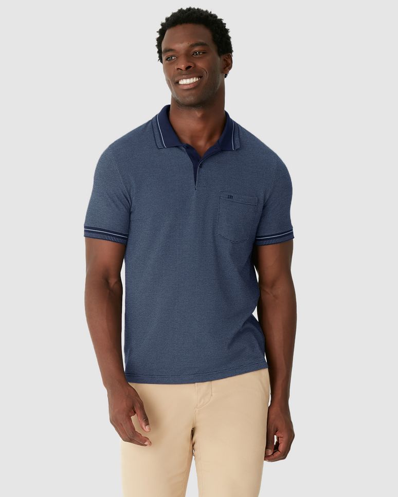 Camisa Polo Masculina Slim Bolso Funcional Em Piquet Pontilhado