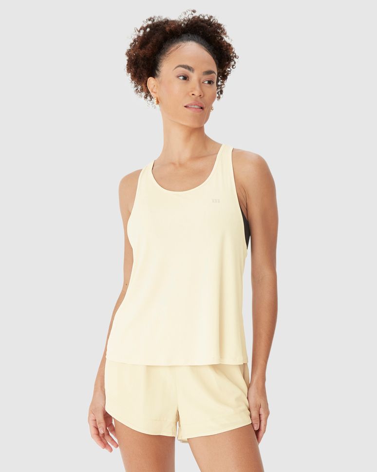 Regata Esportiva Feminina Alongada Torção Costas Malha Dry E Proteção UV50+