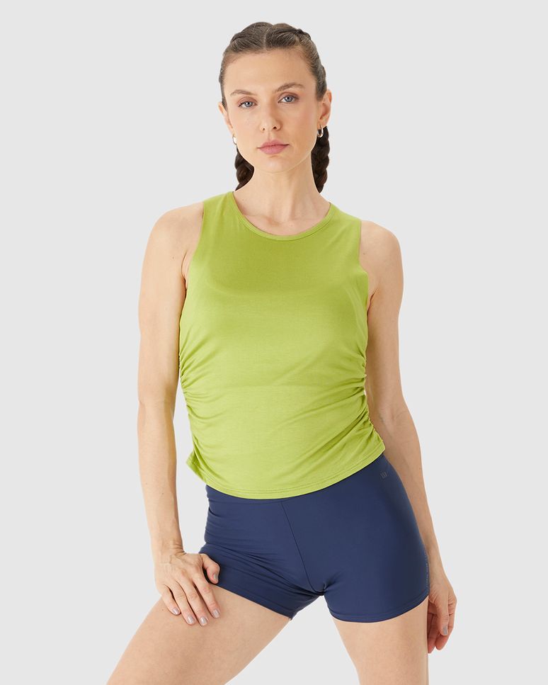 Regata Esportiva Feminina Franzido Lateral Em Viscose Stretch