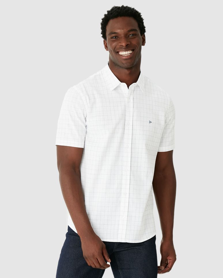 Camisa Masculina Regular Abotoamento Frontal Manga Curta Em Cotton Slub