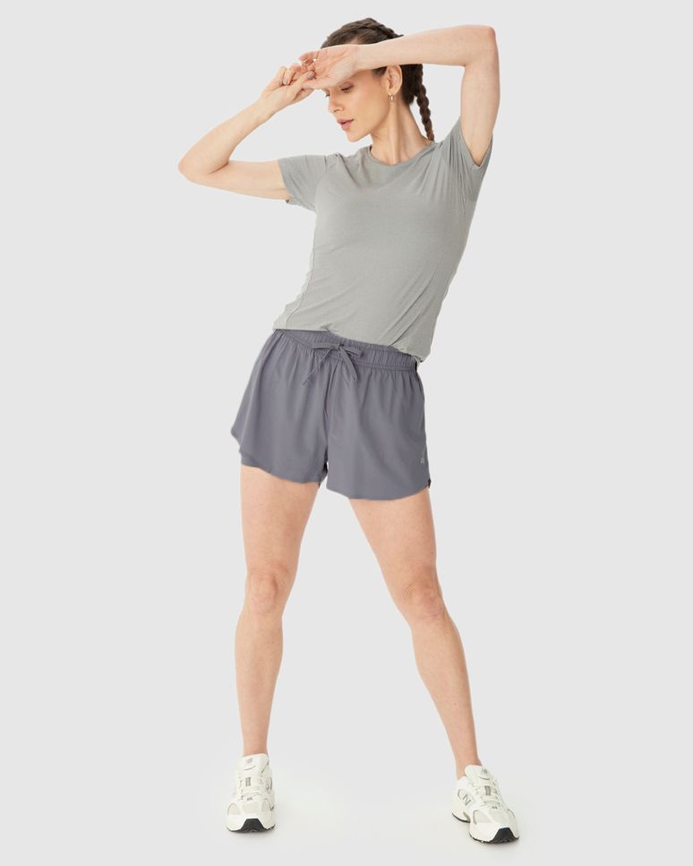 Shorts Esportivo Feminino Duplo Cadarço Funcional Em Tafetá Com Elastano