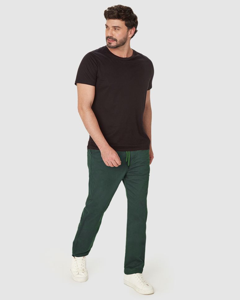 Calça Masculina Jogger Cintura Média Cós Elástico Em Sarja Com Elastano