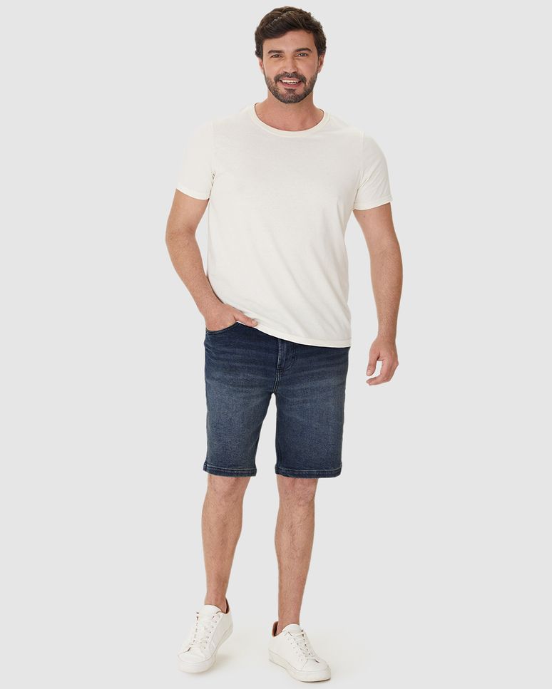 Bermuda Masculina Slim Bolso Funcional Em Jeans Com Elastano