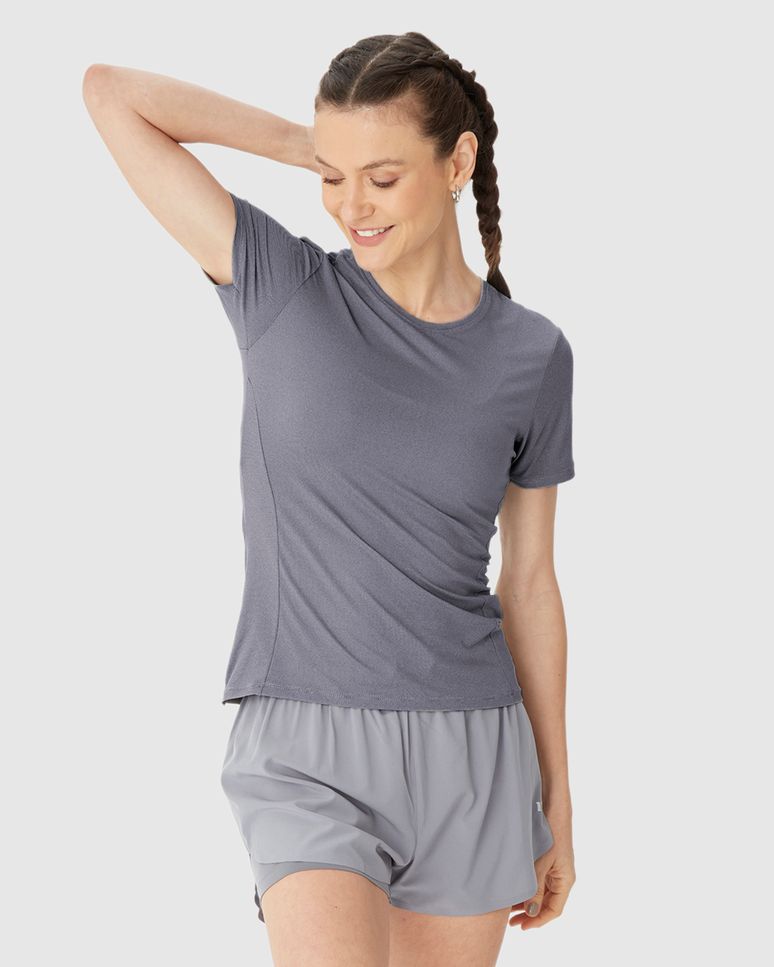 Blusa Esportiva Feminina Slim Gola Redonda E Manga Curta Em Malha Rajada Dry