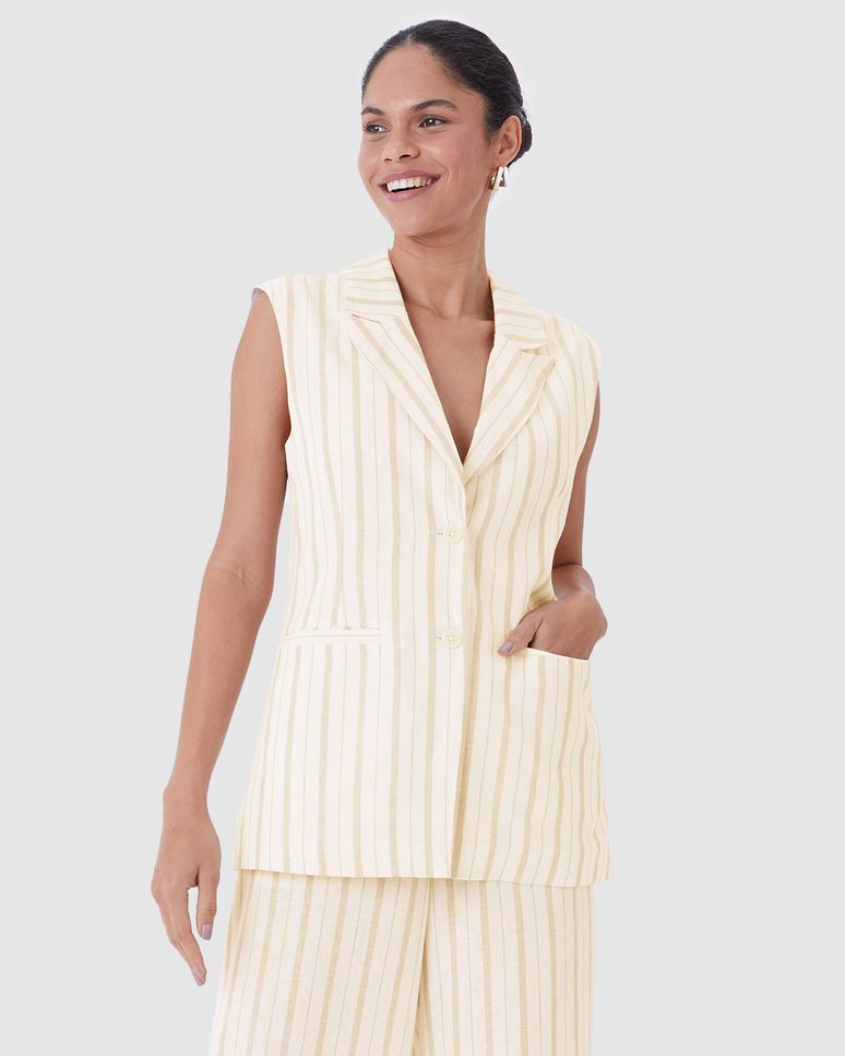 Colete Alongado Feminino Bolso Funcional Em Viscolinho Lurex