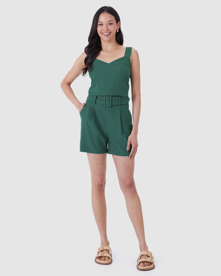Shorts Alfaiataria Feminino Com Cinto E Bolso Lateral