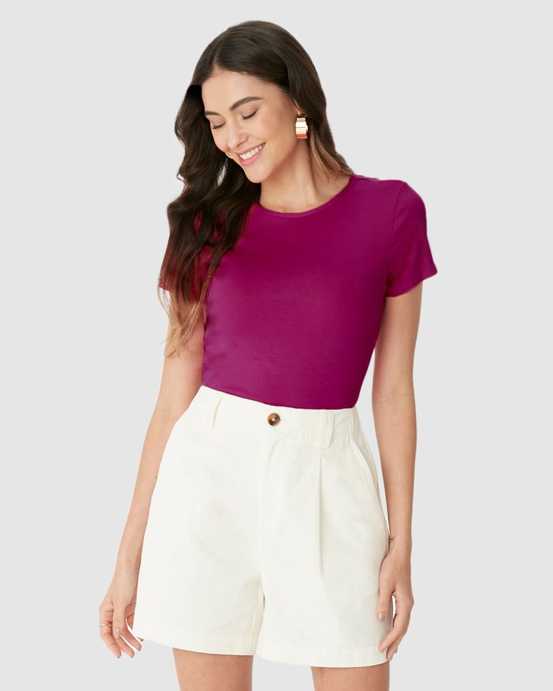 Blusa Básica Feminina Decote Redondo Em Viscose Stretch