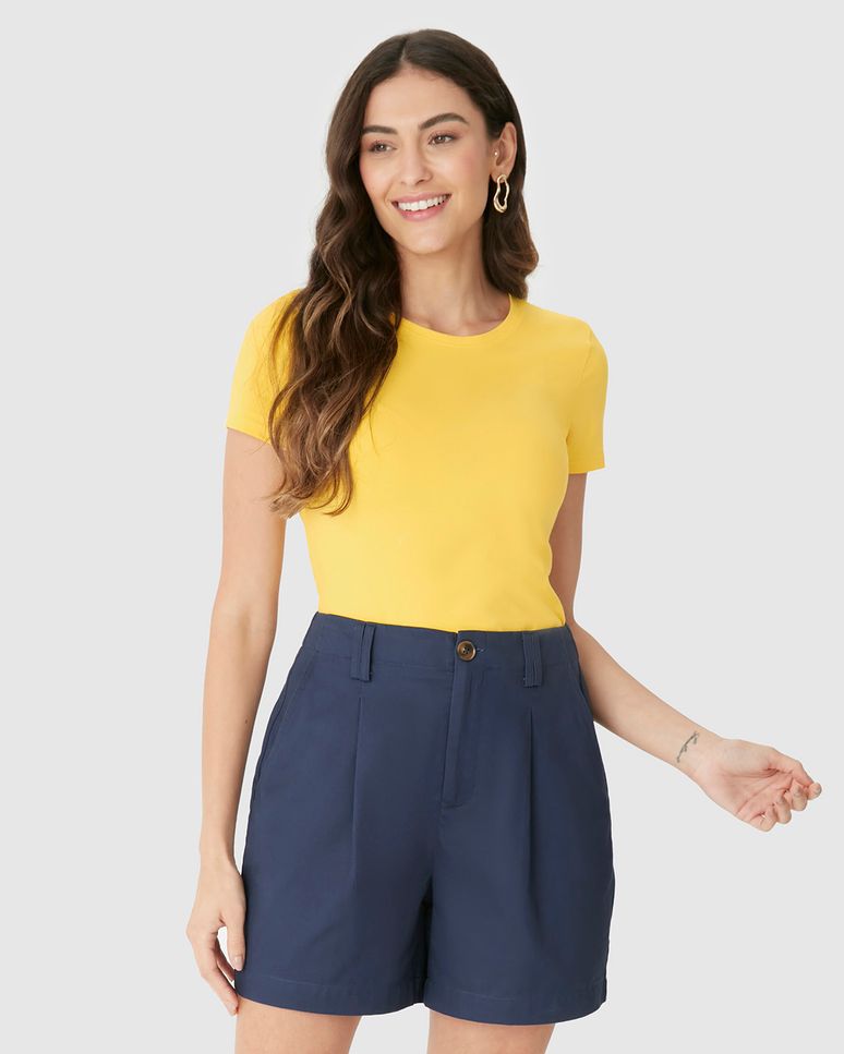 Blusa Básica Feminina Decote Redondo Em Algodão