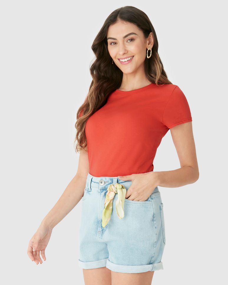 Blusa Básica Feminina Baby Look Em Algodão