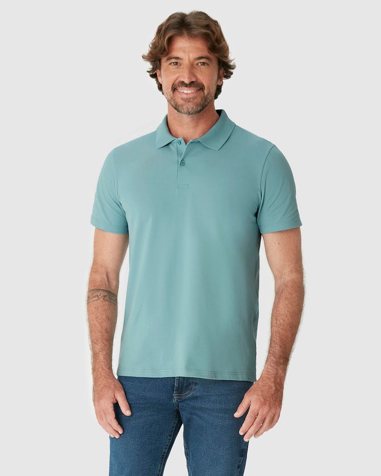 Camisa Polo Básica Masculina Gola Retilínea Em Piquet Stretch