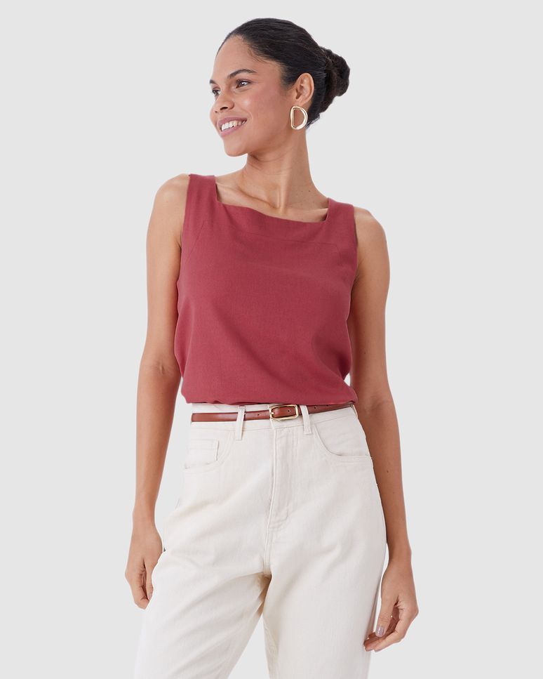 Regata Reta Feminina Amarração Costas Em Viscolinho