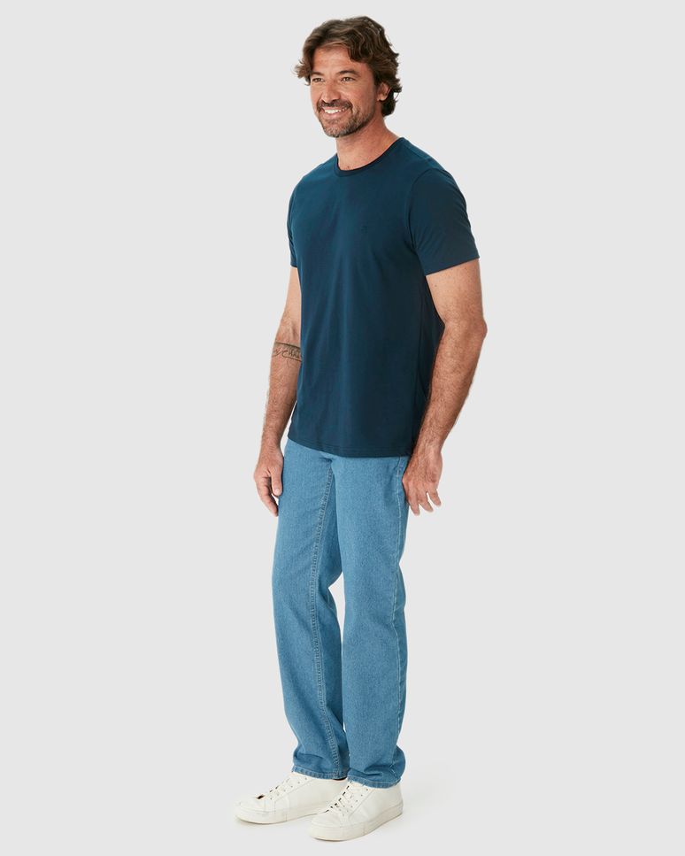 Camiseta Ícone Masculina Slim Bordado Frontal Em Algodão