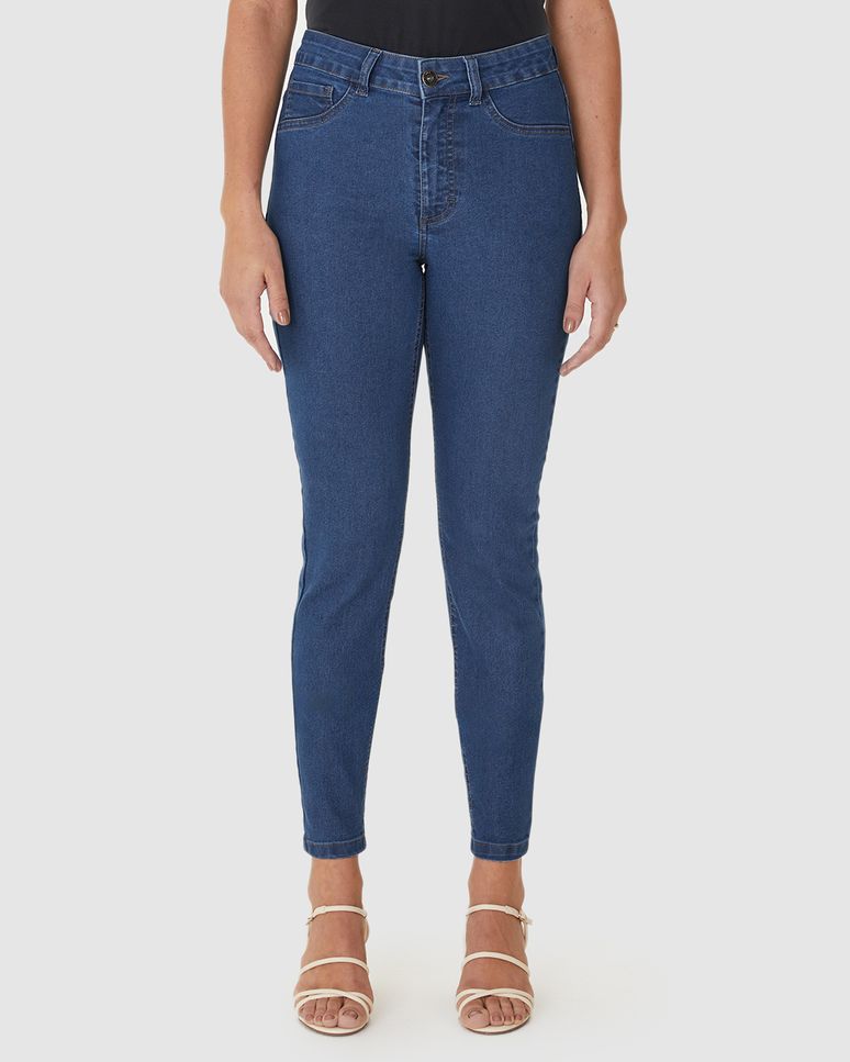 Calça Feminina Cigarrete Cintura Média Em Jeans Com Elastano