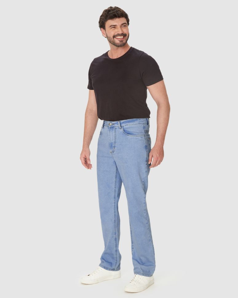 Calça Masculina Reta Básica Em Jeans Com Elastano