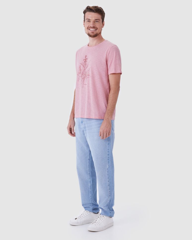 Camiseta Masculina Manga Curta Estampa Frontal Em Malha Flamê
