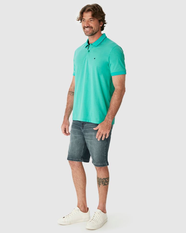 Camisa Polo Básica Masculina Peitilho Com Botões E Bordado Frontal Em Algodão