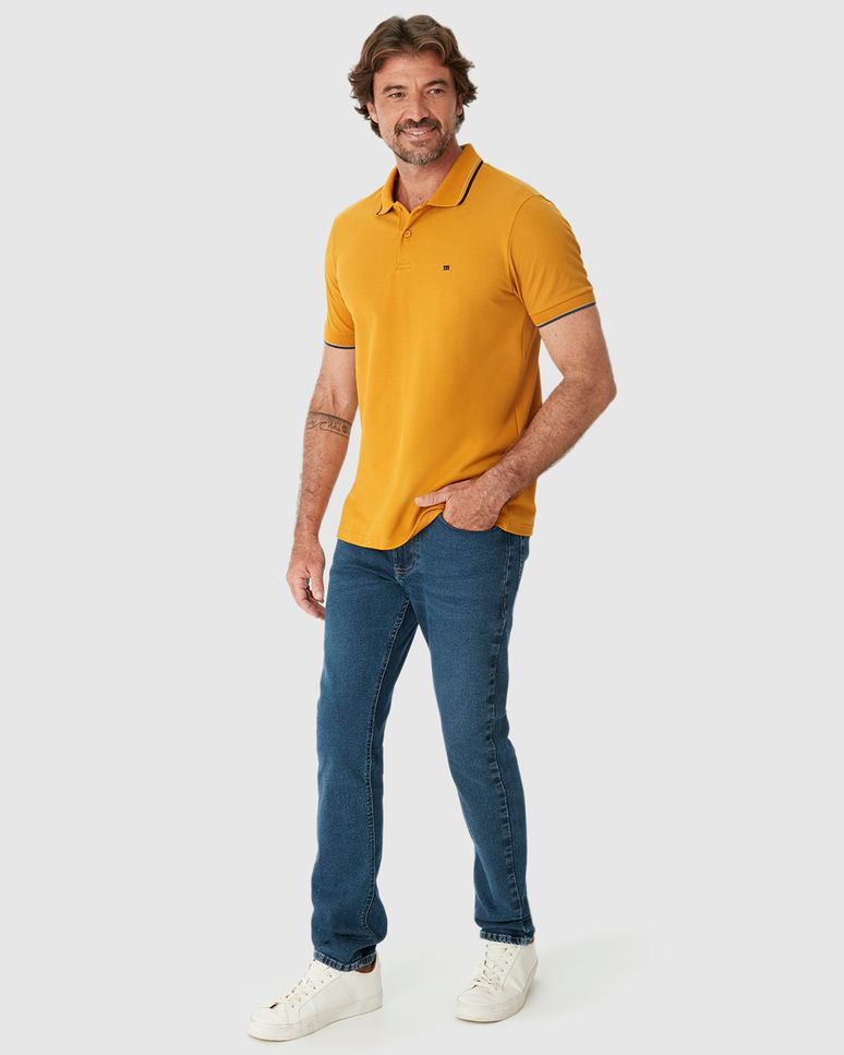 Camisa Polo Básica Masculina Slim Bordado Frontal Em Piquet Premium