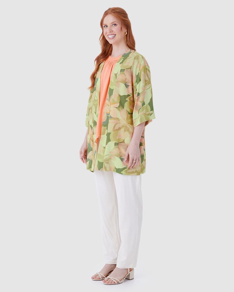 Kimono Amplo Feminino Estampa Floral Em Viscose