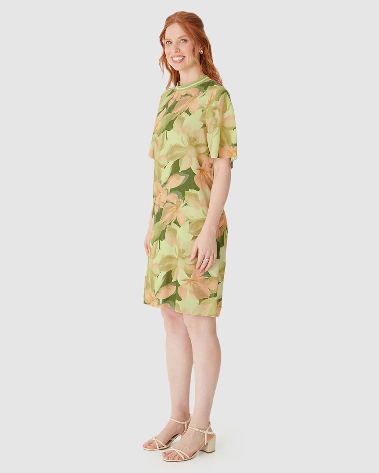 Vestido Amplo Feminino Decote Retilínea Em Viscolinho Texturizado