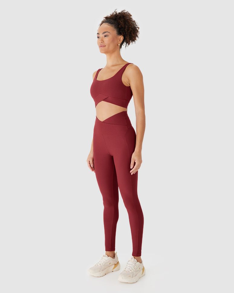Calça Legging Esportiva Feminina Cós Transpassado Malha Poliamida Creponada