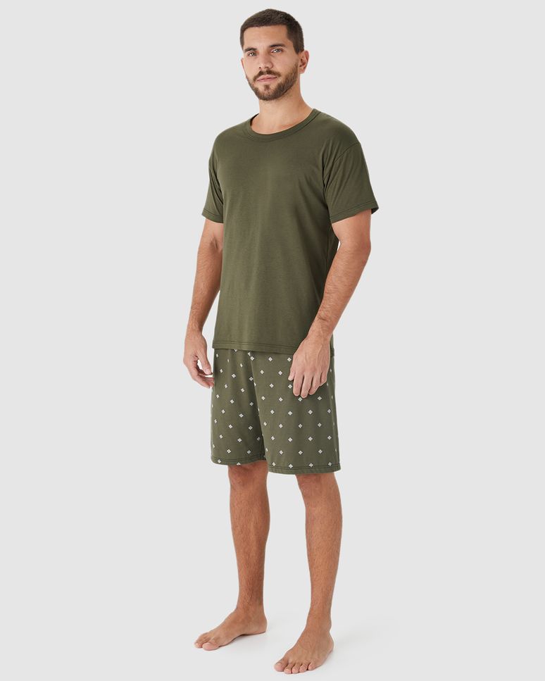 Pijama Curto Masculino Shorts Estampa Digital Em Algodão