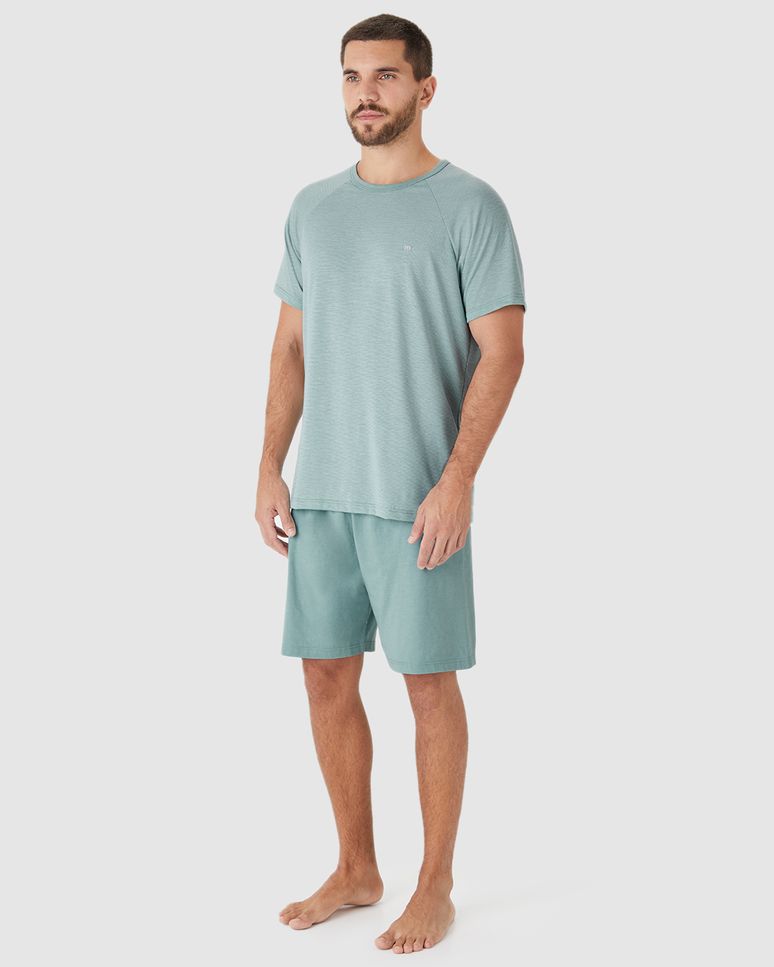 Pijama Curto Masculino Camiseta Manga Curta Em Malha Fio A Fio