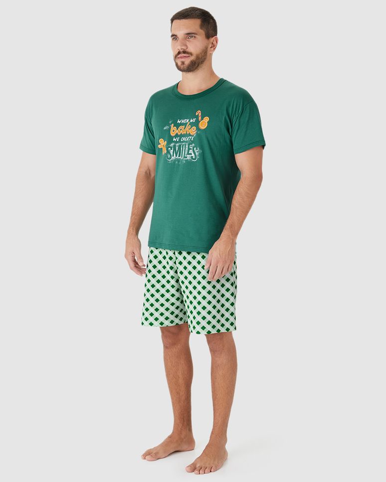 Pijama Curto Masculino When We Bake We Create Smiles Em Algodão