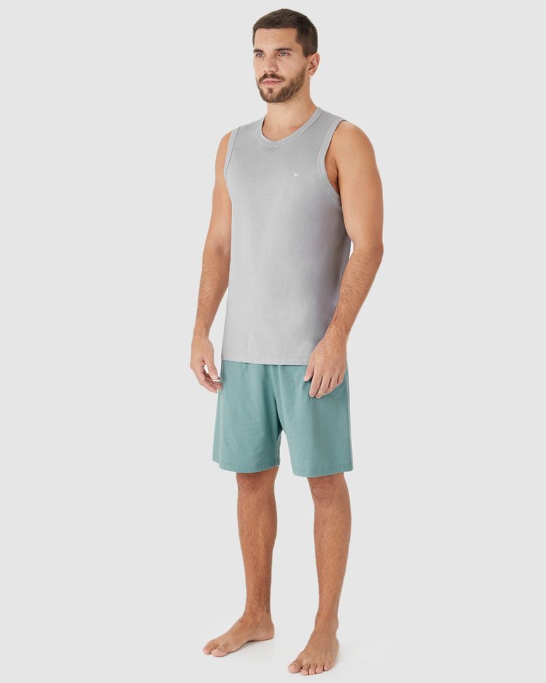 Pijama Curto Masculino Regata Alça Larga Em Malha Algodão