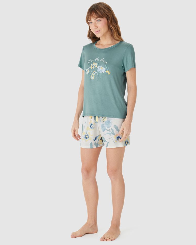 Pijama Curto Feminino Live The Dream Em Viscose Stretch