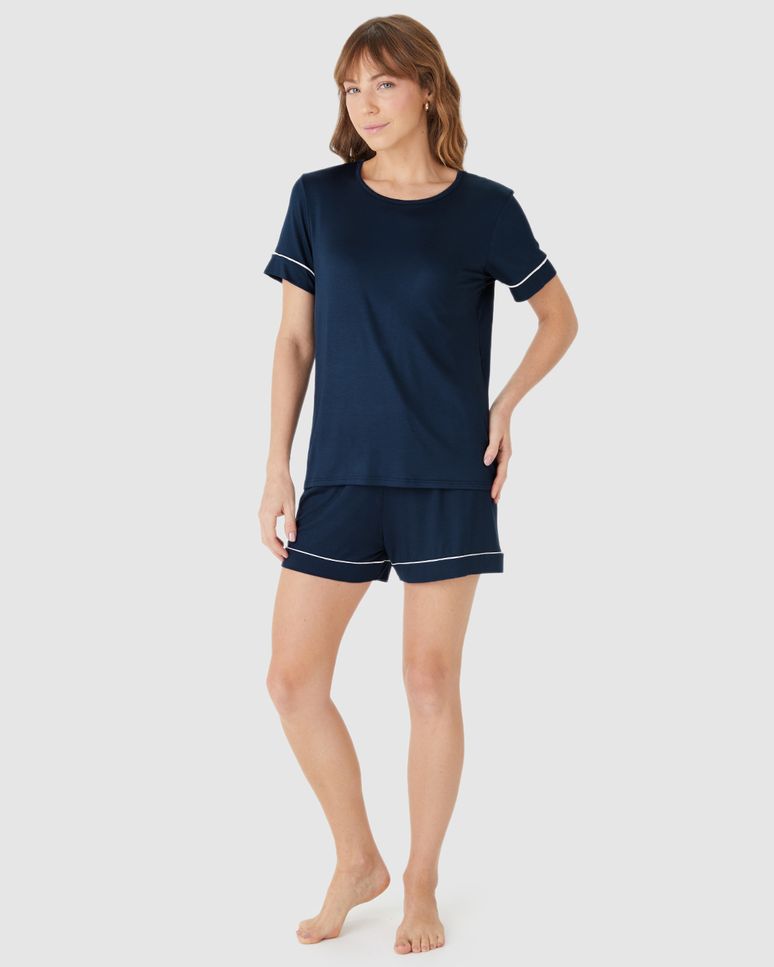 Pijama Curto Feminino Shorts Laço Decorativo Em Viscose Stretch