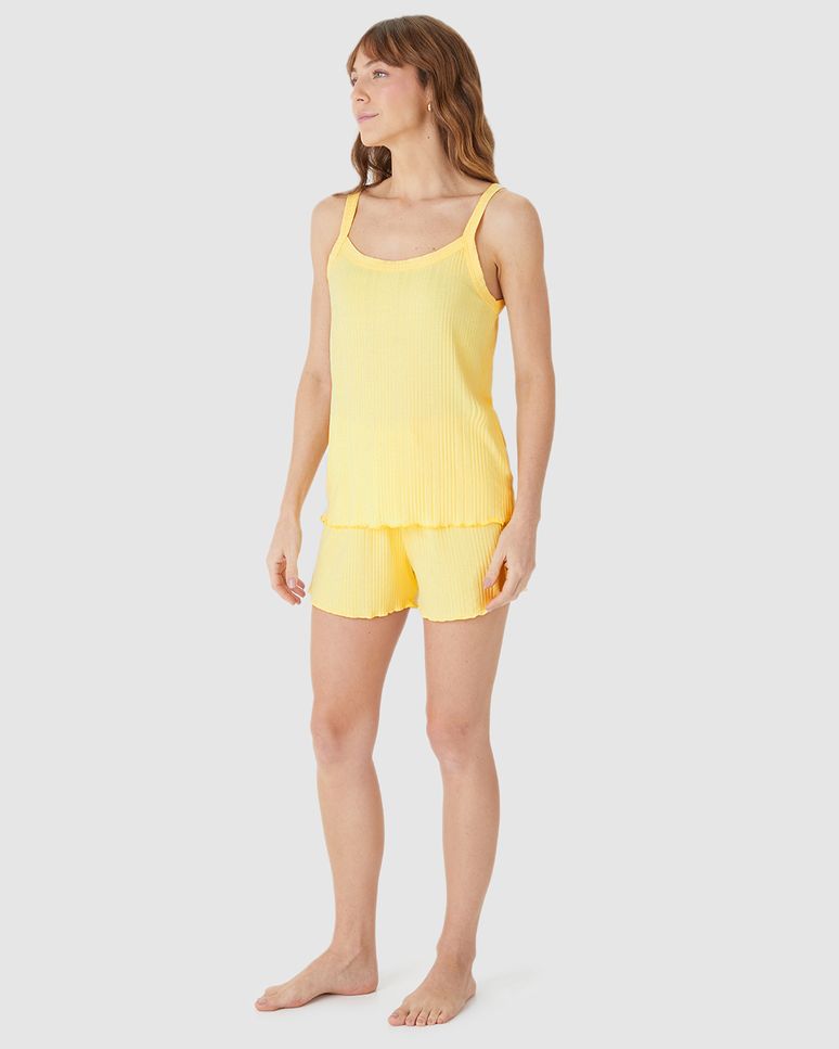Pijama Curto Feminino Regata Alça Fina Em Malha Viscose Canelada