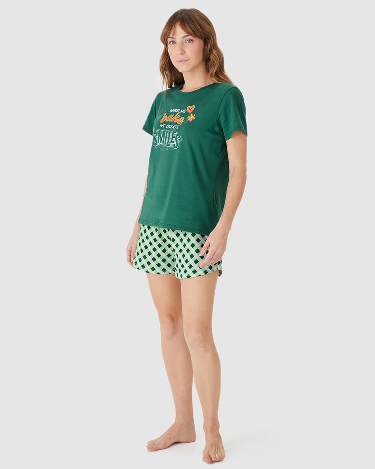Pijama Curto Feminino When We Bake We Create Smiles Em Algodão