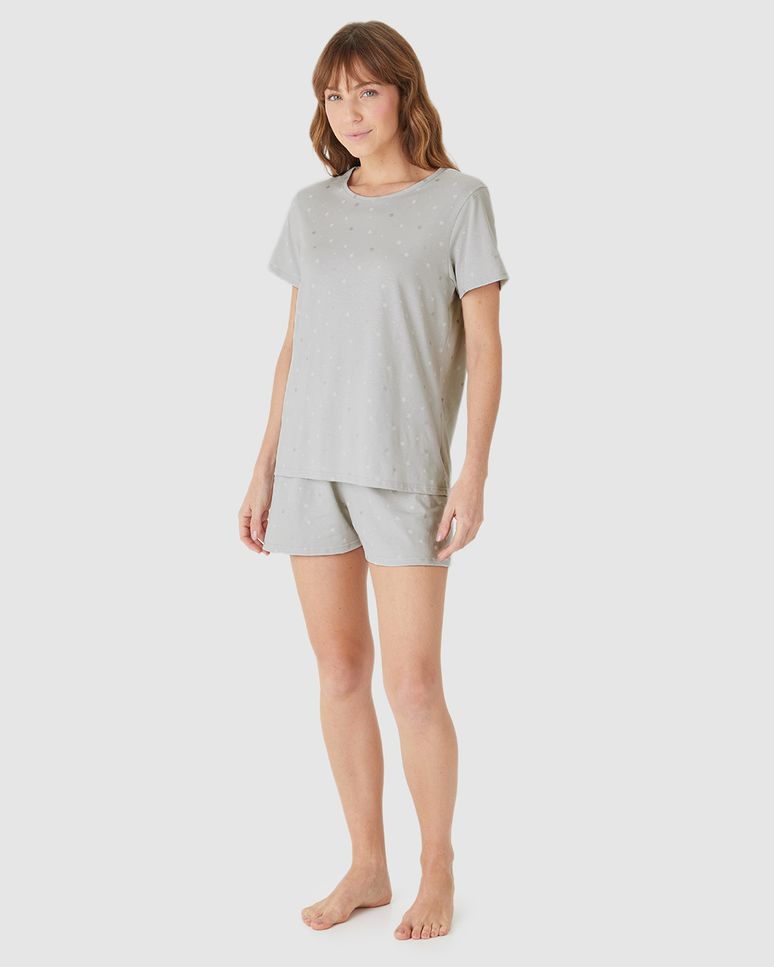 Pijama Curto Feminino Blusa E Shorts Estampado Em Algodão