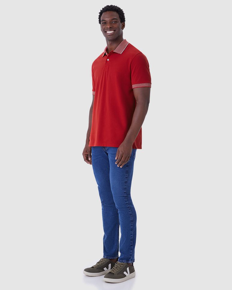 Camisa Polo Masculina Regular Detalhes Retilínea Em Piquet Premium