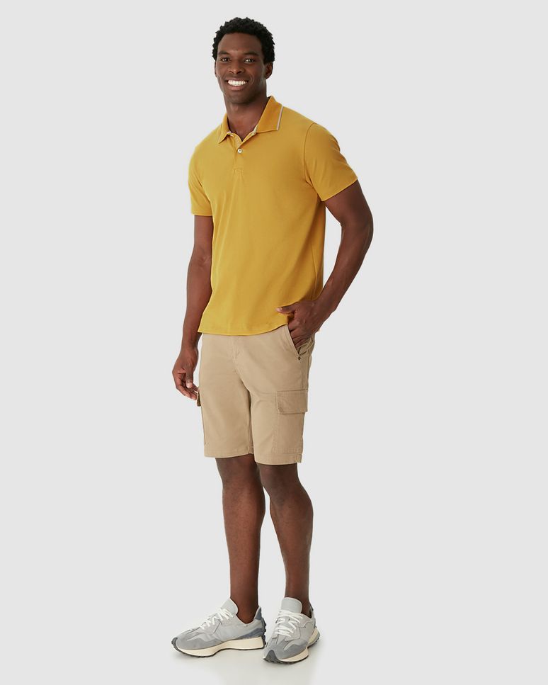 Camisa Polo Masculina Slim Peitilho Manga Curta Em Piquet Stretch