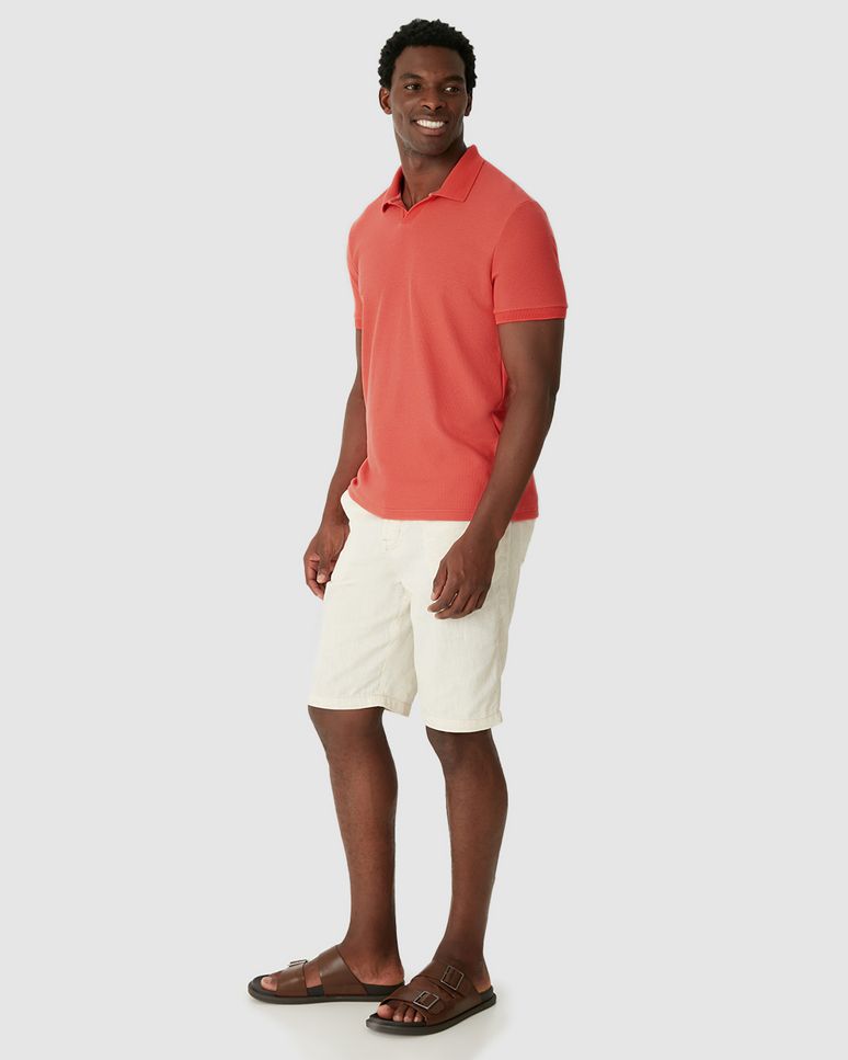 Camisa Polo Masculina Slim Etiqueta Decorativa Na Barra Em Malha Texturizada