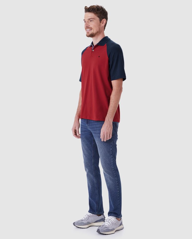 Camisa Polo Masculina Regular Bicolor Em Piquet Stretch