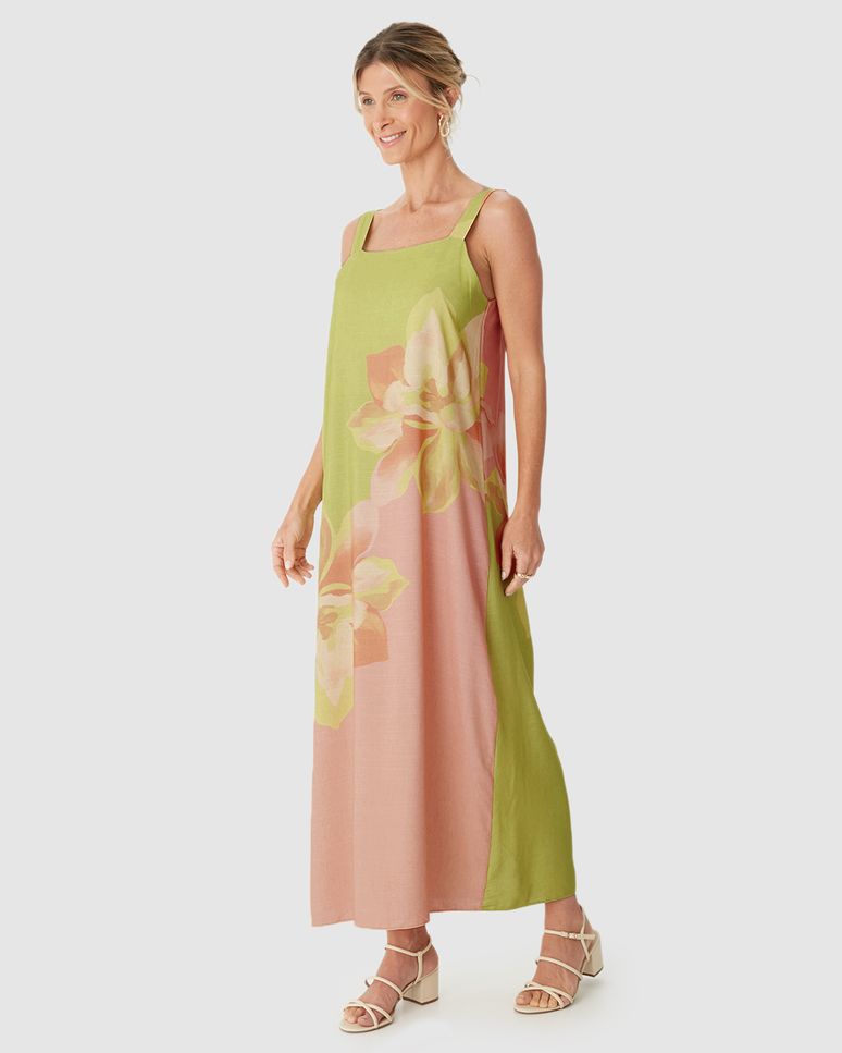 Vestido Midi Feminino Estampado Duas Formas De Uso Em Viscose