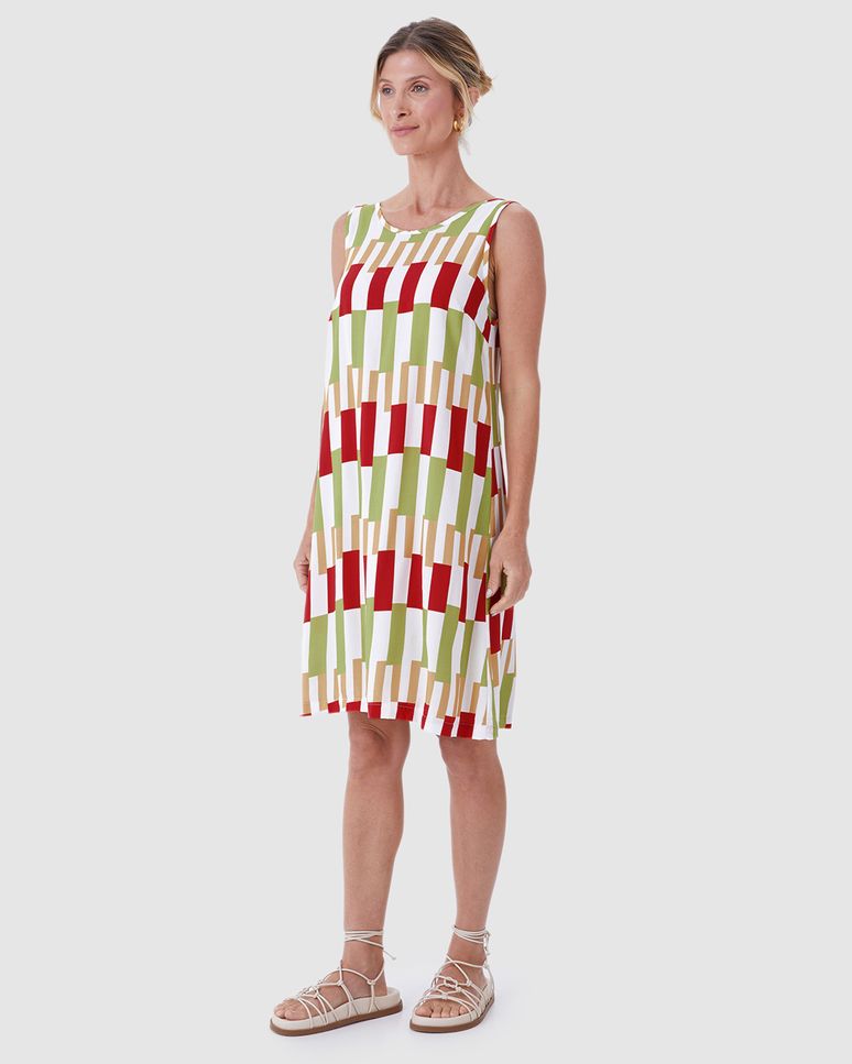 Vestido Feminino Evasê Sem Manga Estampa Digital Em Viscose