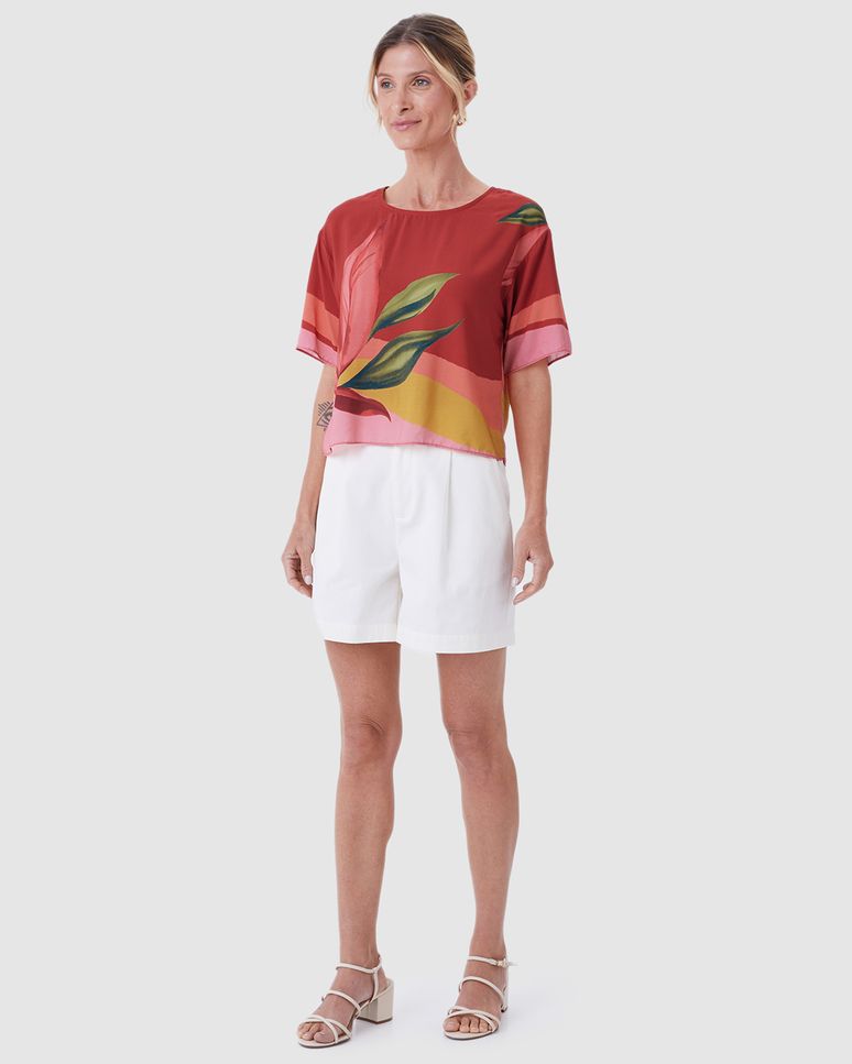 Blusa Box Feminina Estampa Folhagem Em Viscose