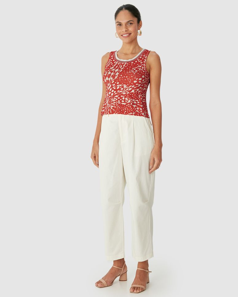 Regata Justa Feminina Estampada Gola Retilínea Em Viscose Stretch