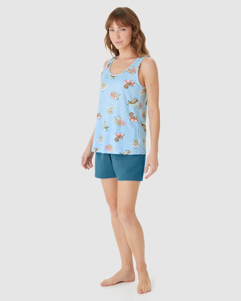 Pijama Curto Feminino Regata Estampa Digital Em Algodão