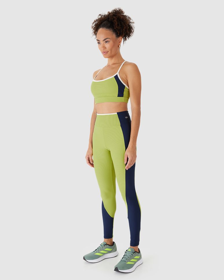 Calça Legging Esportiva Bicolor Em Malha Canelada