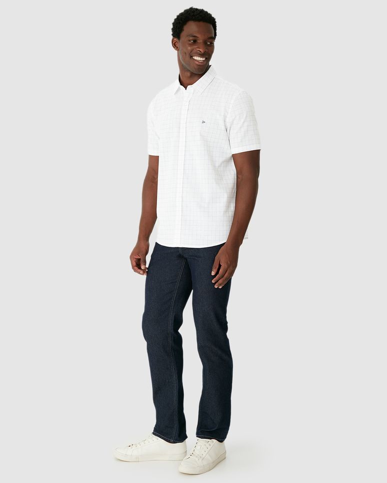 Camisa Masculina Regular Abotoamento Frontal Manga Curta Em Cotton Slub