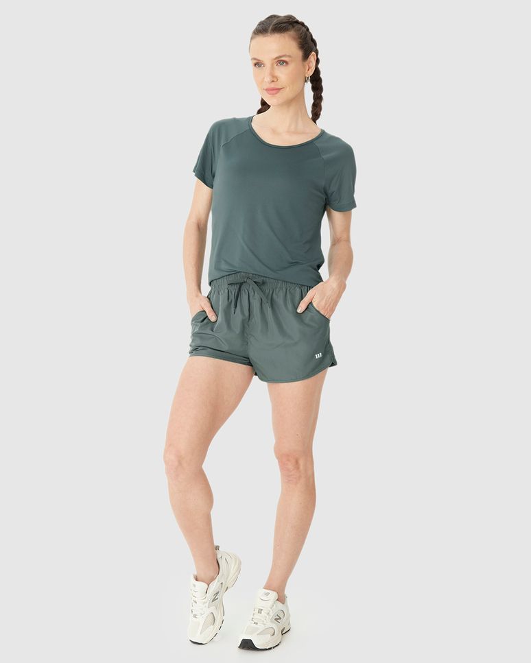 Shorts Esportivo Feminino Runner Cadarço Frontal Em Tafetá