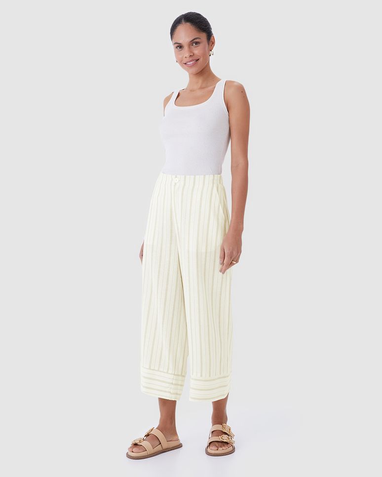 Calça Pantacourt Feminina Bolso Faca Em Viscolinho Lurex
