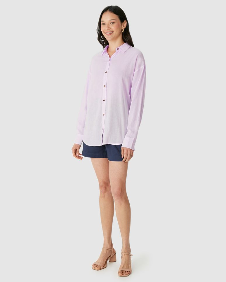 Camisa Feminina Tradicional Abotoamento Frontal Em Viscolinho