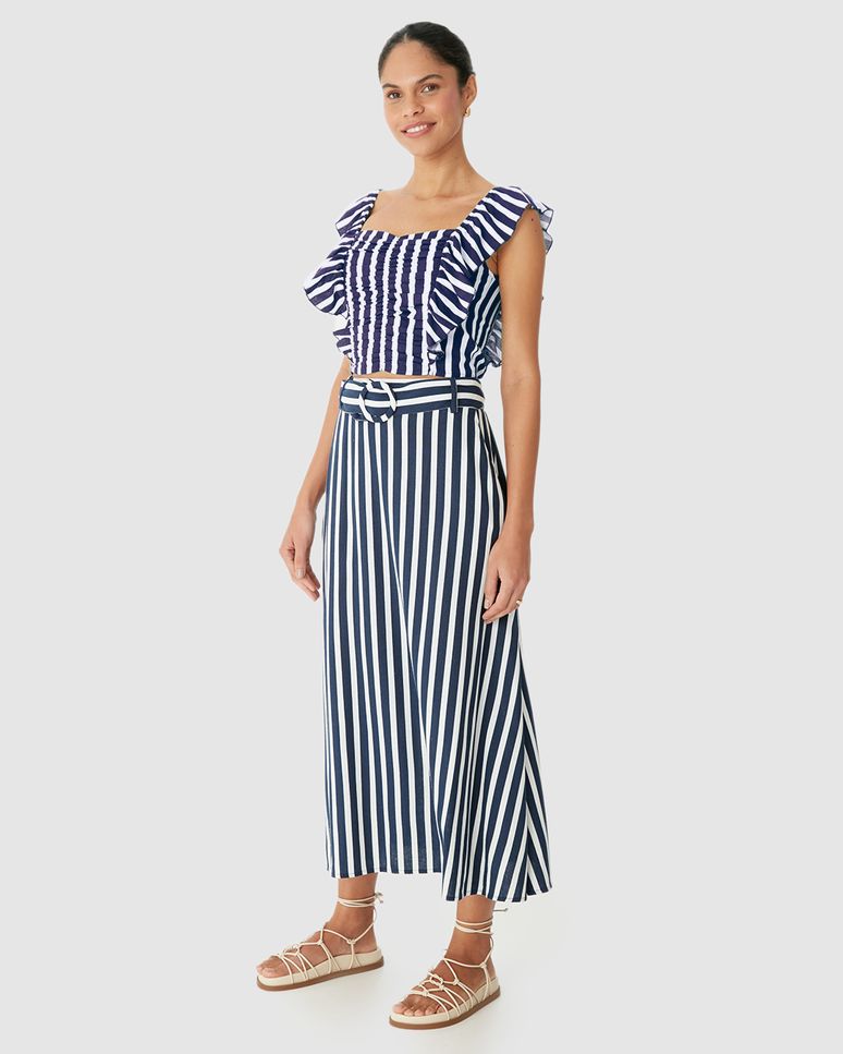 Regata Cropped Feminina Listrada Com Babados Em Viscolinho