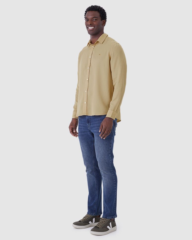 Camisa Masculina Regular Bordado Peitoral Em Liocel