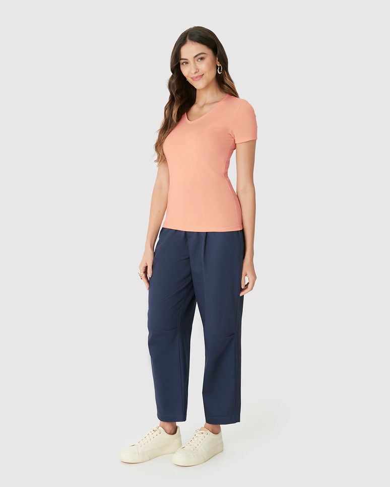 Blusa Básica Feminina Decote V Em Algodão